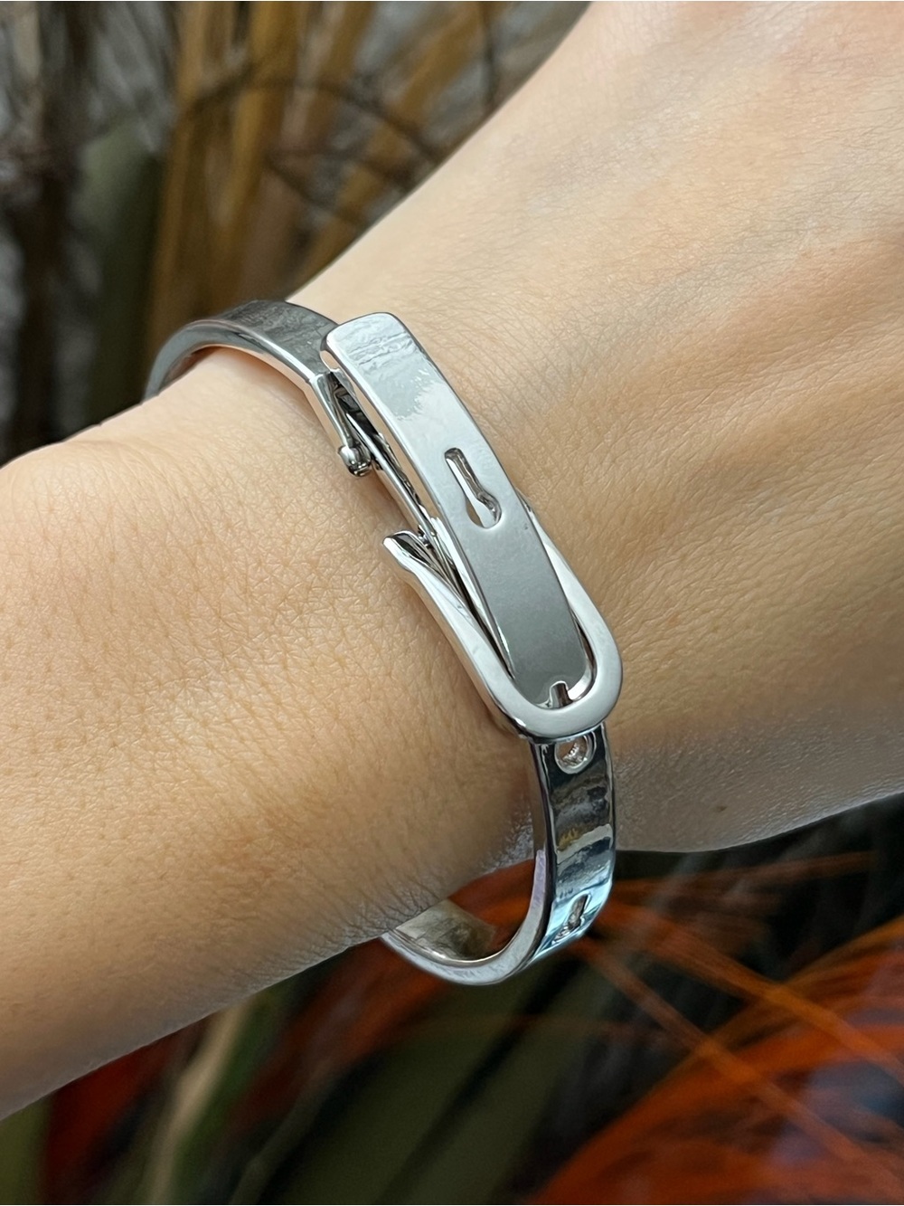 For small wrist S925 silver belt style irregular chunky cuff bangle bracelet